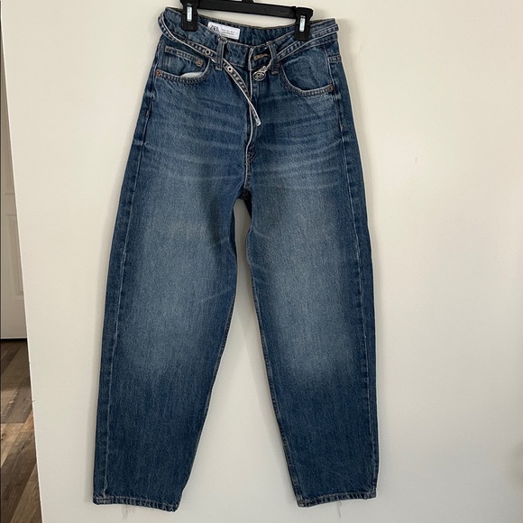 Zara jeans with skinny denim belt size 0 or 32 - Picture 6 of 8